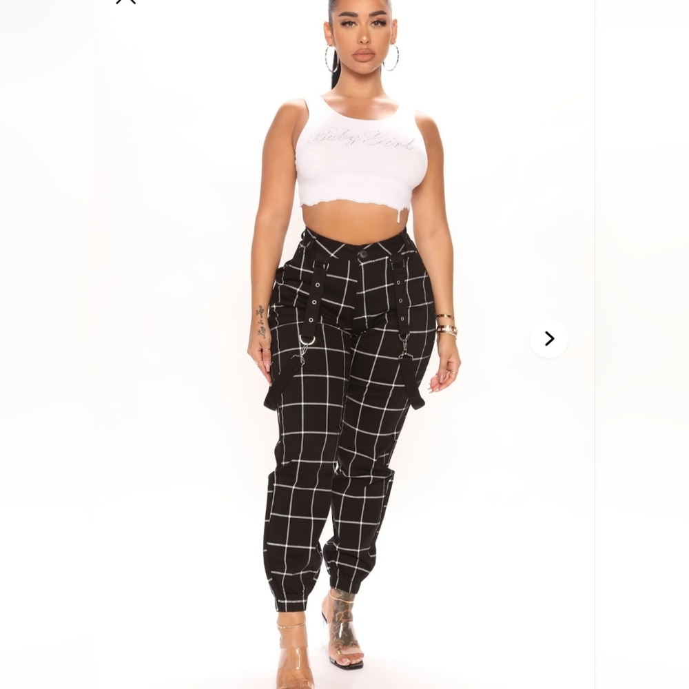 Fashion Nova Black and White Grid Jogger Pants
